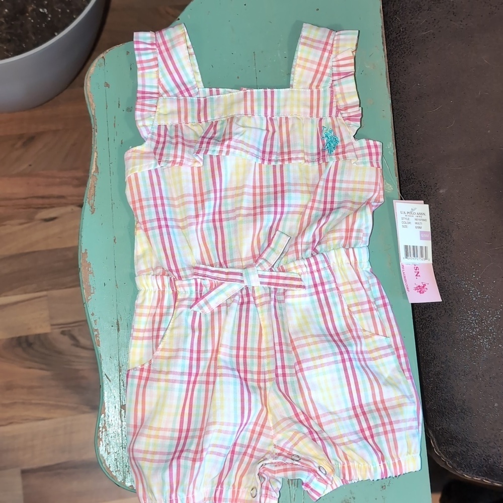 U.S. Polo Assn. Girls Colorful Plaid Romper
